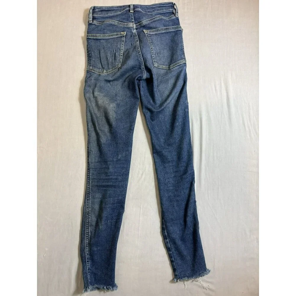 We The Free Womens Dark Wash High Rise Raw Hem Skinny Jeans Size 26 Sexy